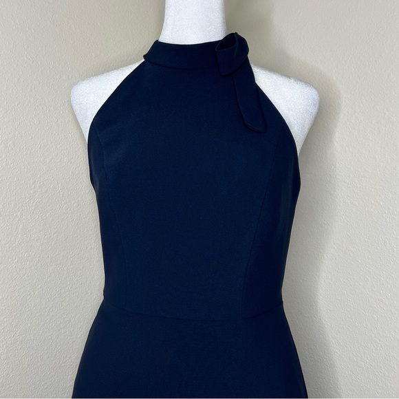 After Six Midnight Blue Crepe Tie Neck Halter Trumpet Gown Bridesmaid Dress NWT - Picture 3 of 11
